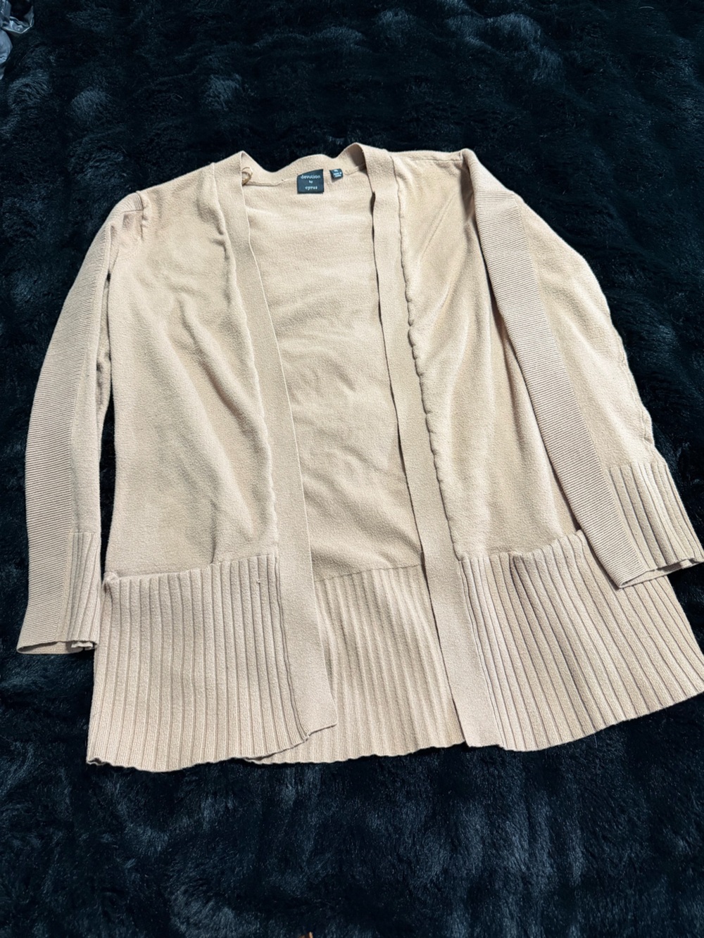 Cyrus Open-Front Ribbed Hem Cardigan - Beige